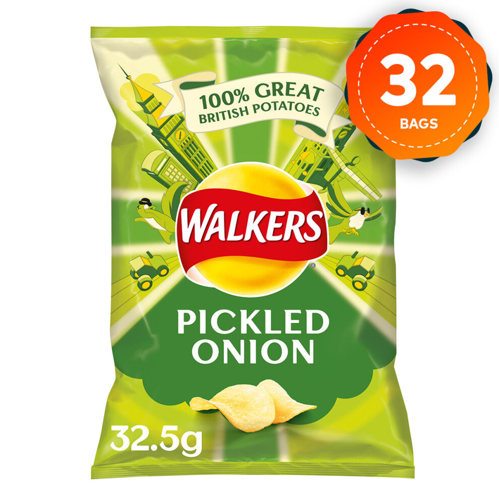 Walkers 32 X Crisps Box Pickled Onion 32.5G