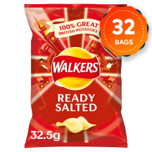 32 Bags of Walkers Ready Salted Crisps 32.5g