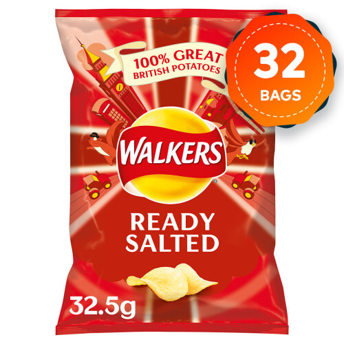 Walkers 32 Bags of Walkers Ready Salted Crisps 32.5g