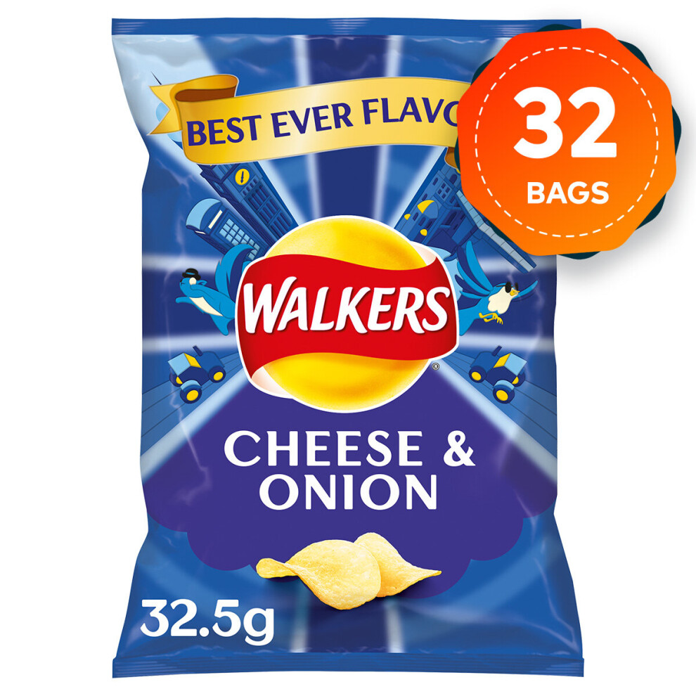 32 Bags Of Walkers Cheese & Onion Crisps 32.5g