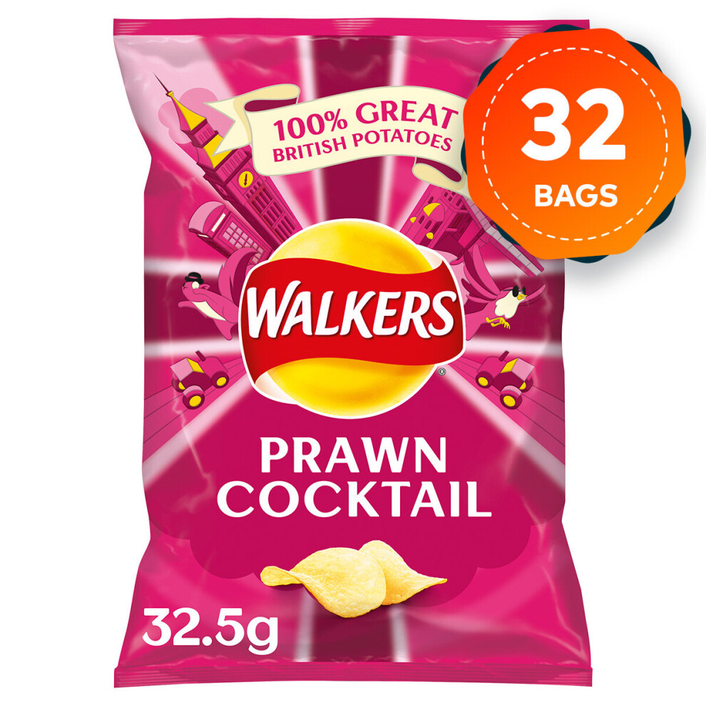 32 Bags Of Walkers Prawn Cocktail Crisps 32.5g