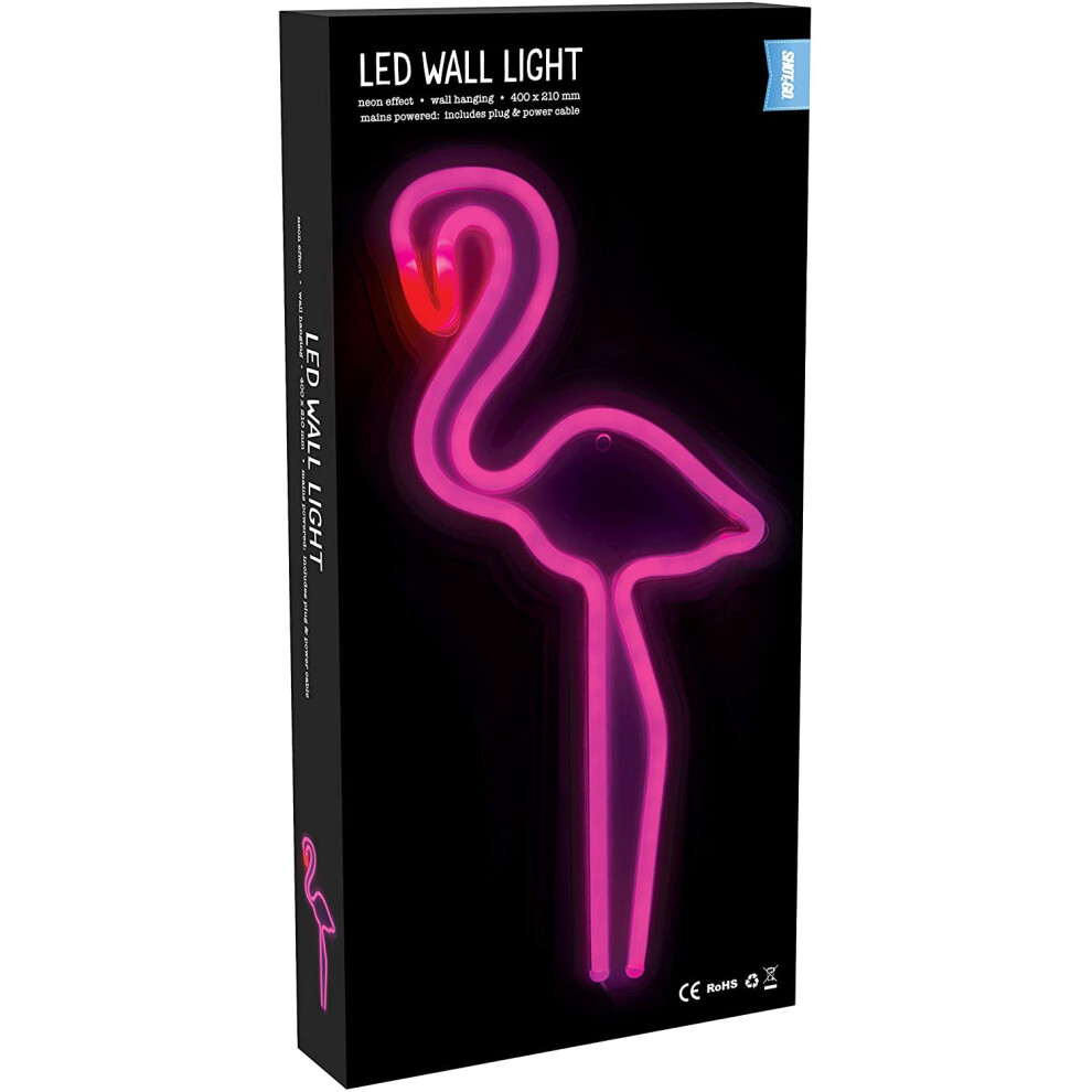 Shot2go Flamingo LED Neon Effect Pink Wall Light - Mains Powered, Size 400x210mm