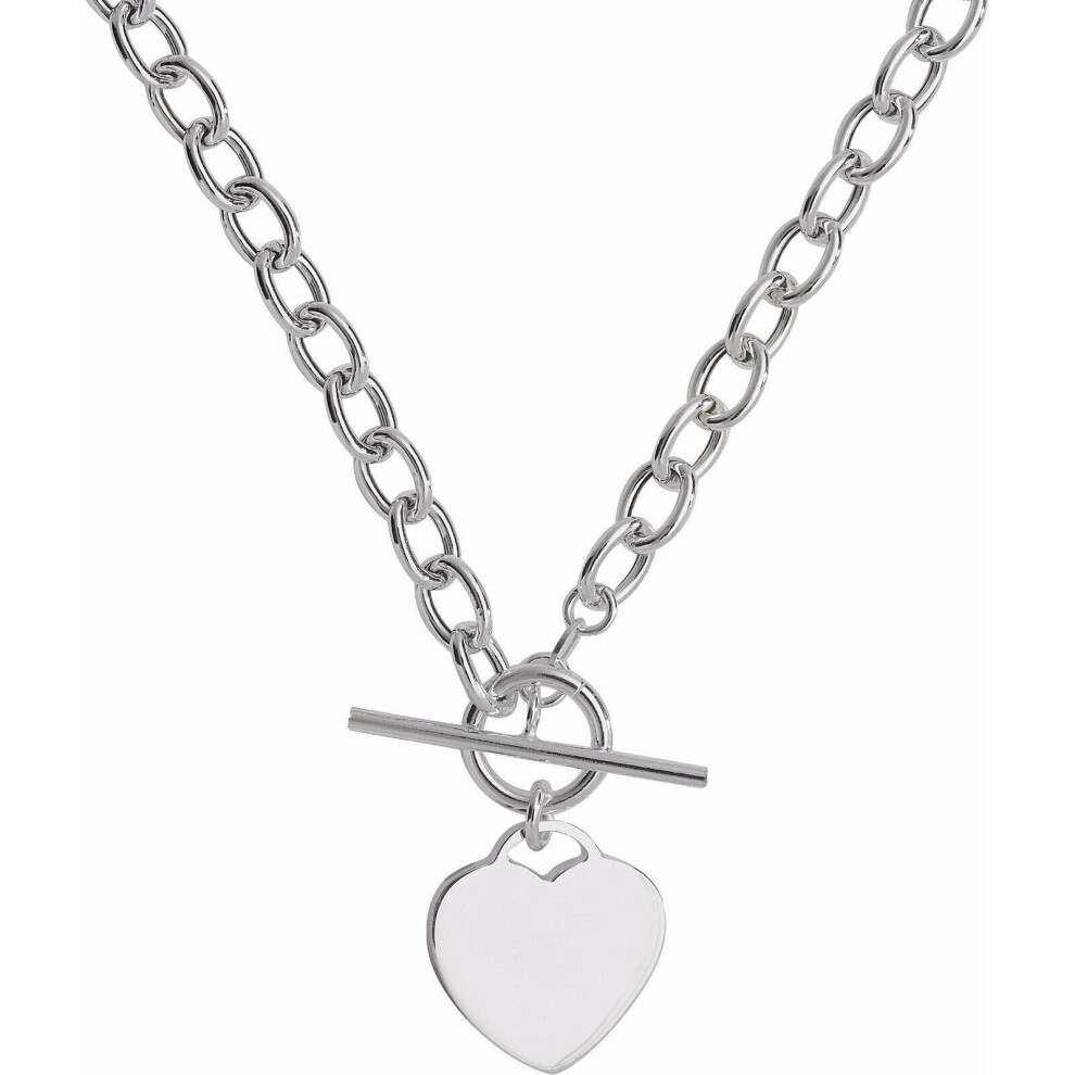 Silver T Bar Heart Necklace Solid Sterling Silver Ladies 17 " 19.6 grams