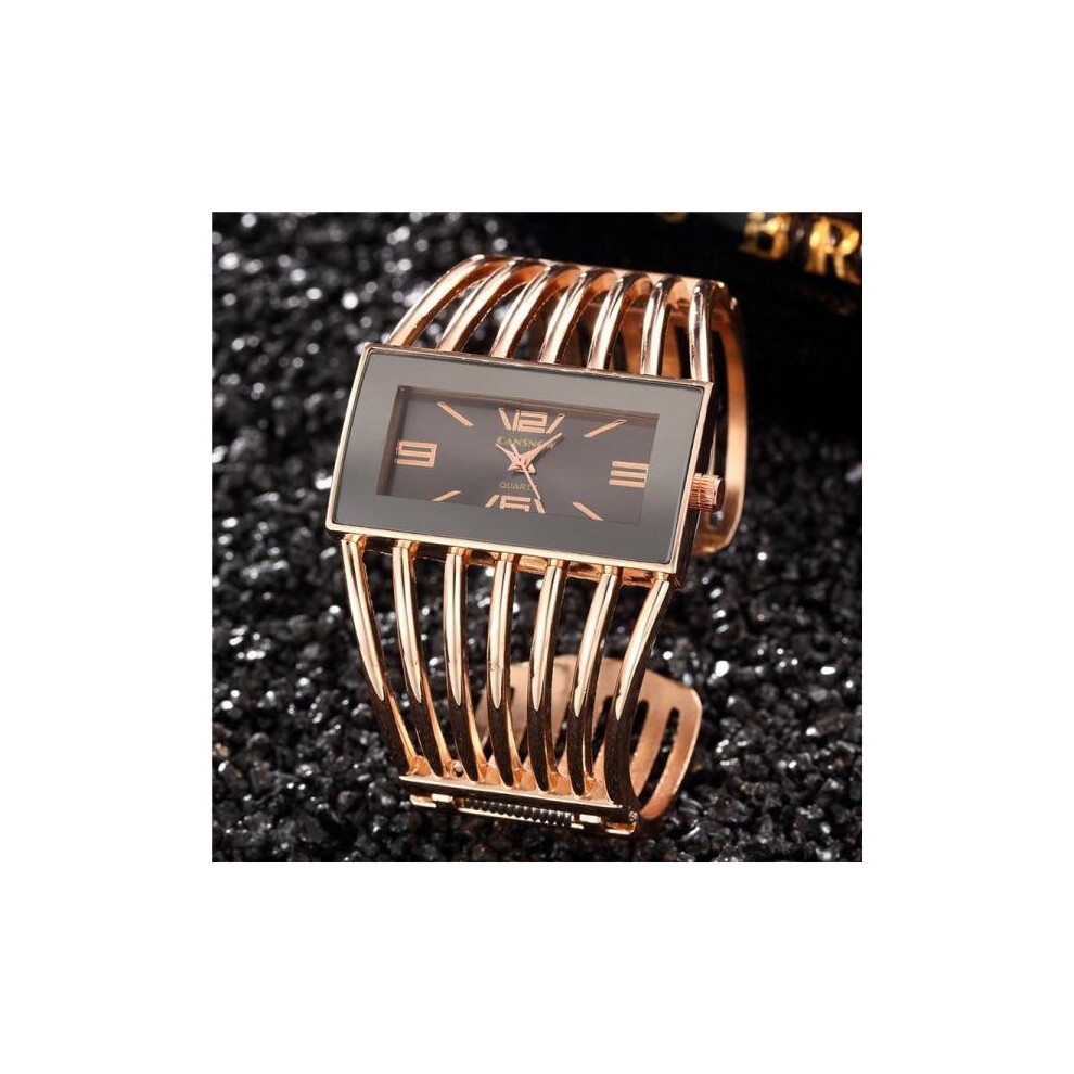 (Rose Gold Black) Women Rose Gold Bangle Bracelet Watch