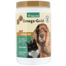 NaturVet, Acid Gras Omega-Gold + Ulei de Somon, Pentru Câini și Pisici, 180 Chews Moale, 18 oz (513 g)