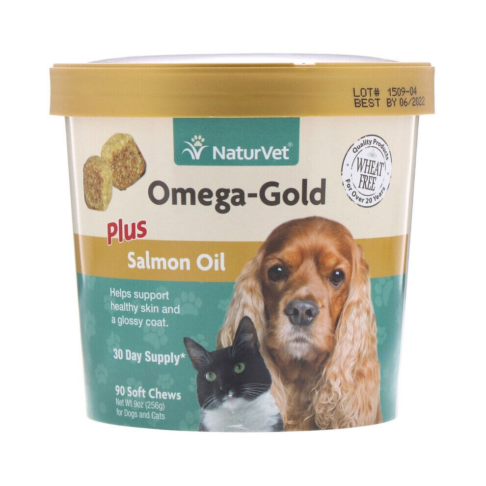 NaturVet, Omega-Gold, Plus Salmon Oil, For Dogs & Cats, 90 Soft Chews