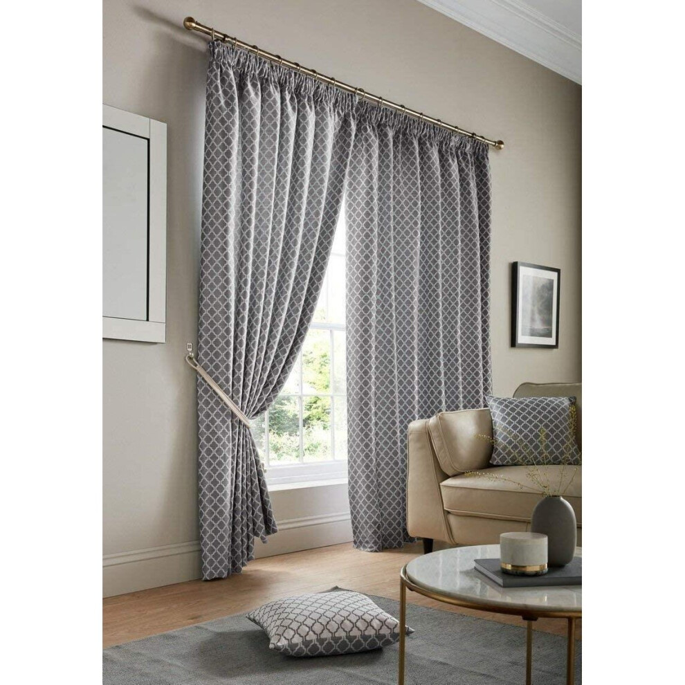 Alan Symonds Jacquard Curtains Pencil Pleat Taped Heading Fully Lined, Polyester, Latte, 46 x 54-image-OPC-P7CGTT8-NEW