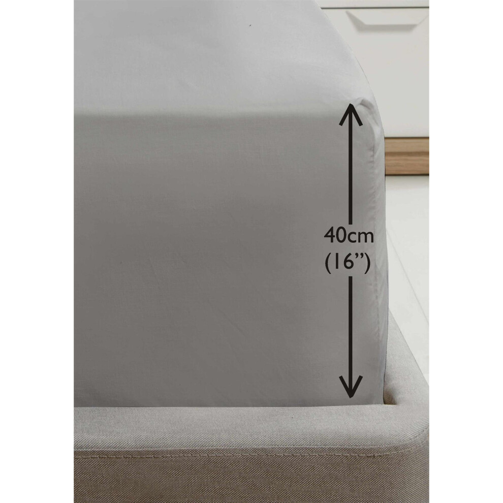 Rapport Grey Luxury Super Soft Percale Plain 16" Deep Fitted Sheet Super King Fitted Sheet Size 16