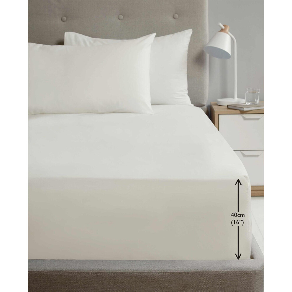 Rapport Cream Luxury Super Soft Percale Plain 16" Deep Fitted Sheet King Fitted Sheet Size 16