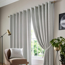 Alan Symonds Jacquard Curtains Eyelet Ring Top Fully Lined Ready Made, Polyester, Silver, 46 x 72