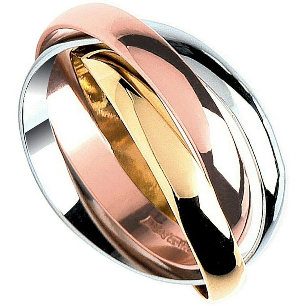 (M) Russian Wedding Ring Chunky Solid Sterling Silver Ladies Band Rose & Yellow Gold