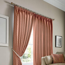 Alan Symonds Jacquard Curtains Pencil Pleat Taped Heading Fully Lined Ready Made, Polyester, Orange, 90 x 90