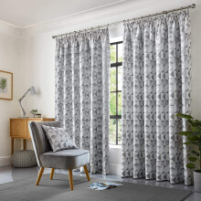 Alan Symonds Skandi Geometric Fully Lined 66x72 Pencil Pleat Silver Curtain Pair, 66" x 72" (168 x 183cm)