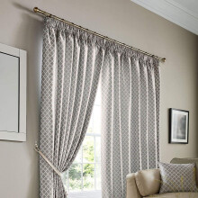 Alan Symonds Jacquard Curtains Pencil Pleat Taped Heading Fully Lined Ready Made, Polyester, Silver, 66 x 72