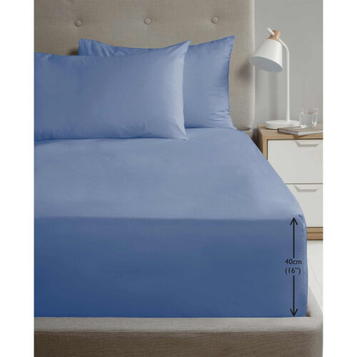 Rapport Luxury Super Soft Percale Plain 16" Deep Fitted Sheet King Blue Fitted Sheet