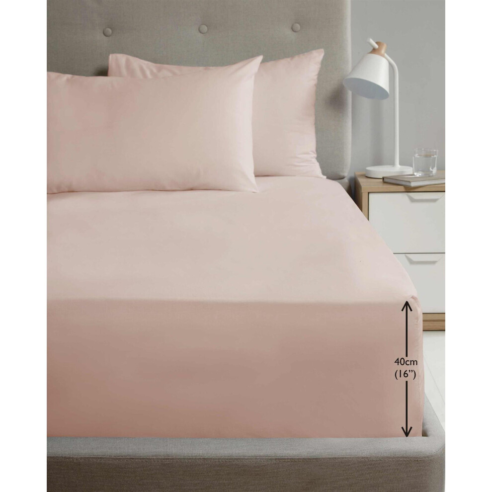 Rapport Luxury Super Soft Percale Plain 16" Deep Fitted Sheet Super King Blush Fitted Sheet Size 16