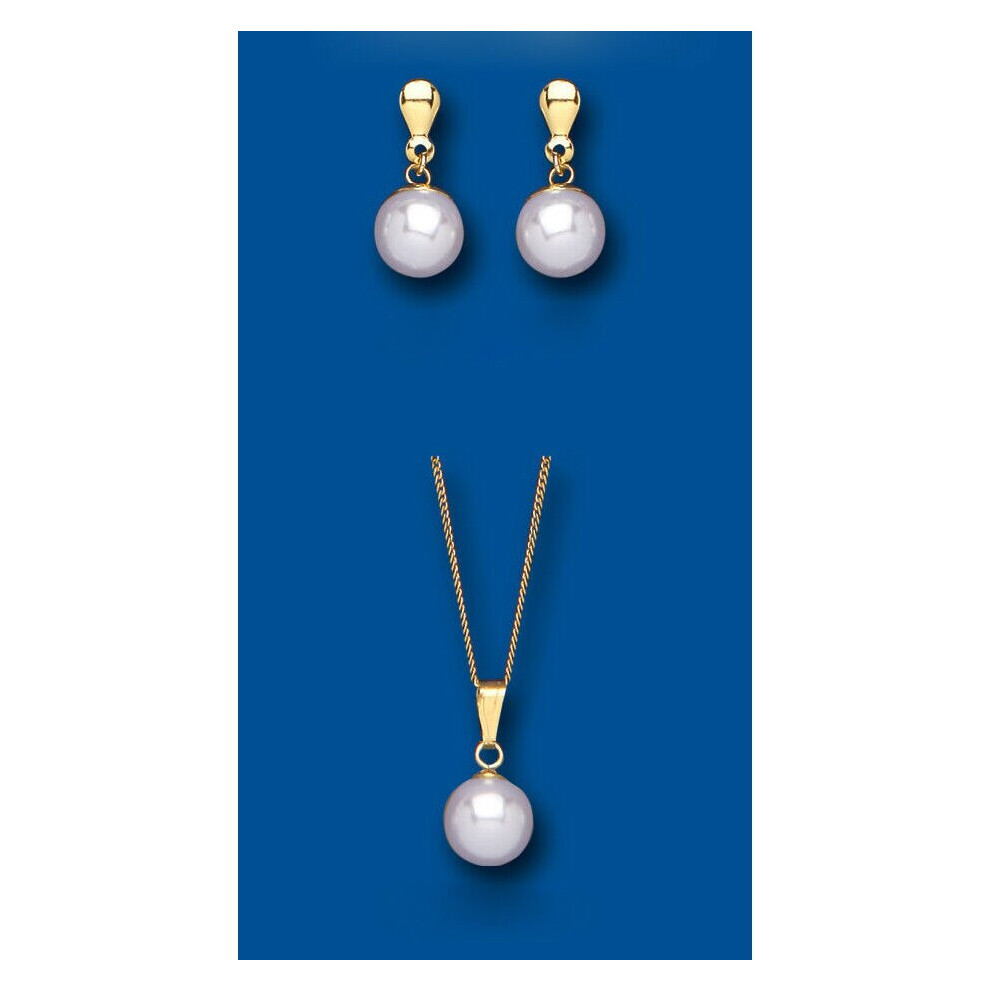 Pearl Set Yellow Gold Classic Pendant and Earrings Drops Hallmarked British Made