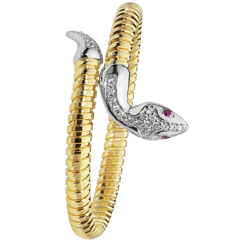 Snake Bangle Solid Silver Yellow Gold Cubic Zirconia Ladies Bracelet 15 grams