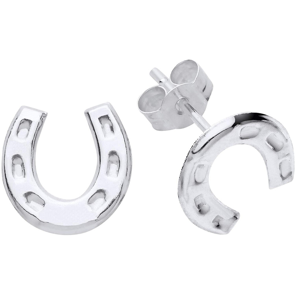 Sterling Silver Horseshoe Earrings 925 Hallmark 8mm Stud Ladies Studs Boxed New
