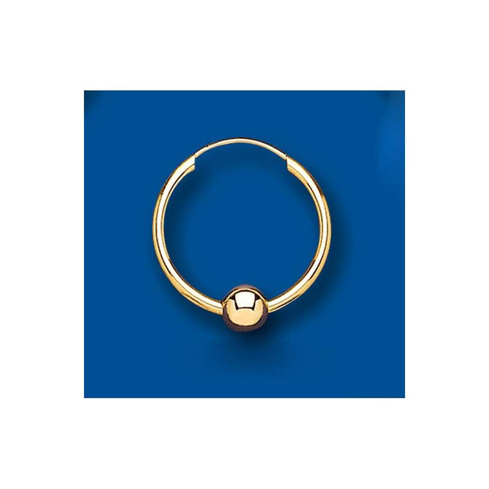 Men's Gold Hoop Earring 18mm Yellow Gold Bead Ball Sleeper