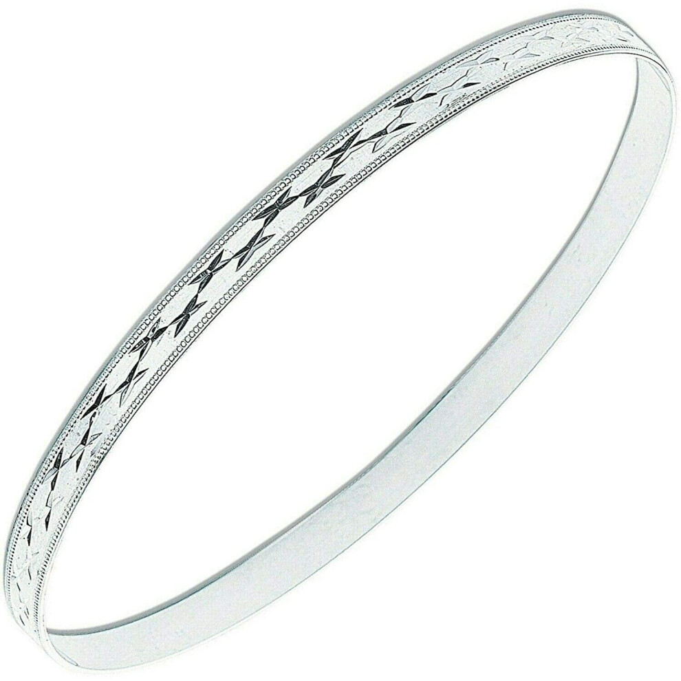 Diamond Cut Slave Bangle Solid Silver Ladies British Made 925 Hallmark Boxed