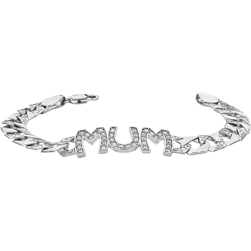 Sterling Silver MUM Bracelet Gemstone Ladies Curb Chain Hallmarked British Made
