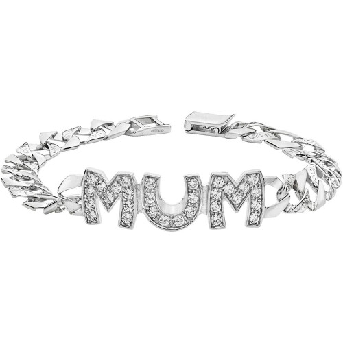 JRG2136-RCJR: Ladies Sterling Silver CZ MUM Bracelet, British Hallmarked 925, 11mm Wide, ~15.2g, Chain Style