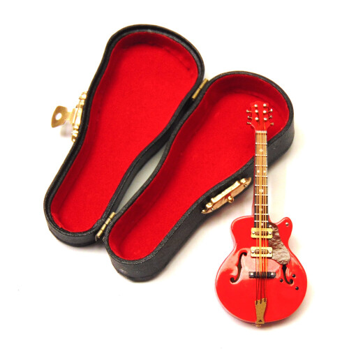 1:12 Scale Red Guitar In A Black Case Tumdee Dolls House Stringed Instrument 572