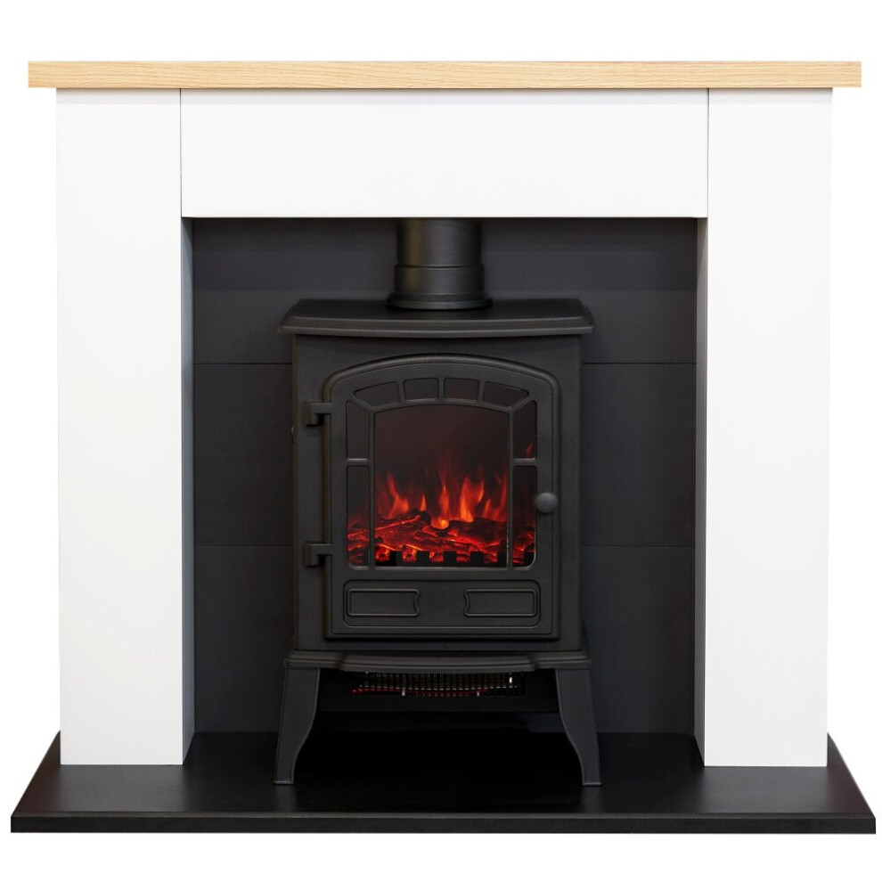 Adam Chester Fireplace in Pure White with Ripon Electric Stove in Black, 39 Inch