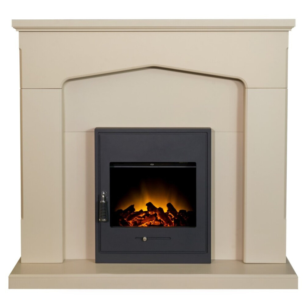 Adam Cotswold Fireplace Suite in Stone Effect with Oslo Electric Fire in Black, 48 Inch