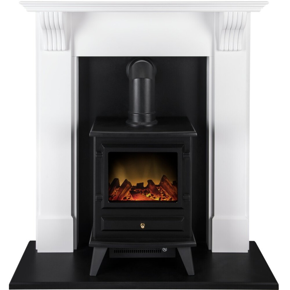 Adam Harrogate Surround In Pure White With Hudson Electric Stove, 39 Inch