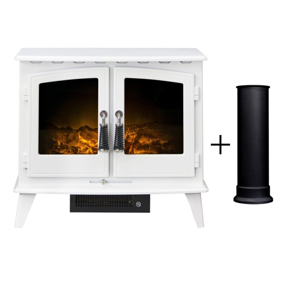 Adam Woodhouse Electric Stove in Pure White with Straight Stove Pipe in Black