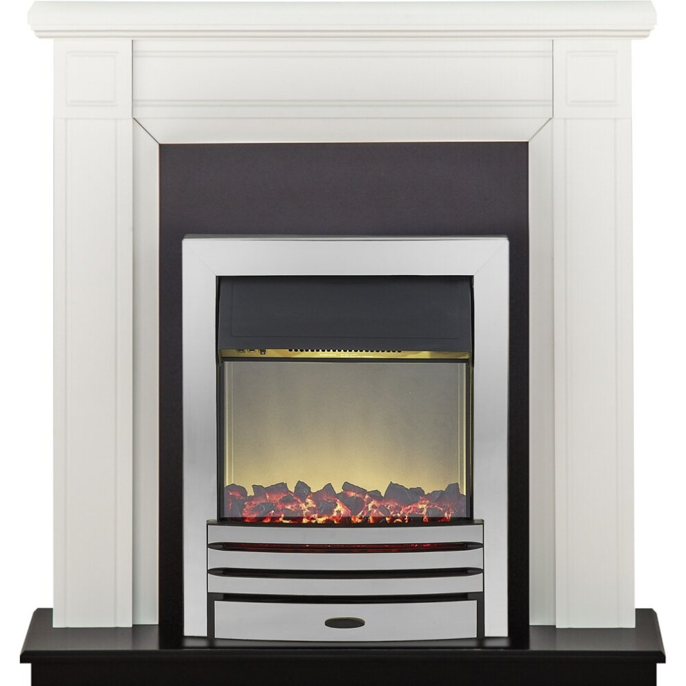 Adam Georgian Fireplace Suite in Pure White with Eclipse Electric Fire in Chrome, 39 Inch