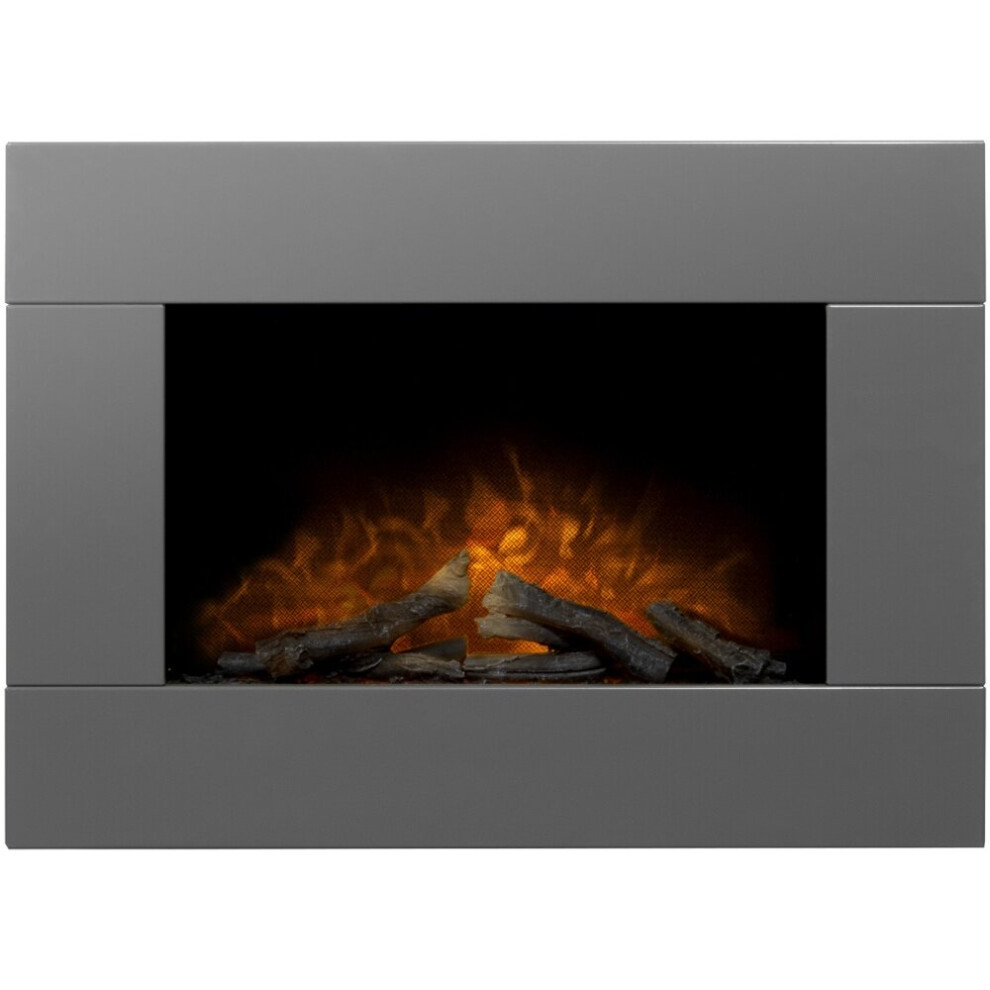 Adam Carina Electric Wall Mounted Fire with Logs & Remote Control in Satin Grey, 32 Inch