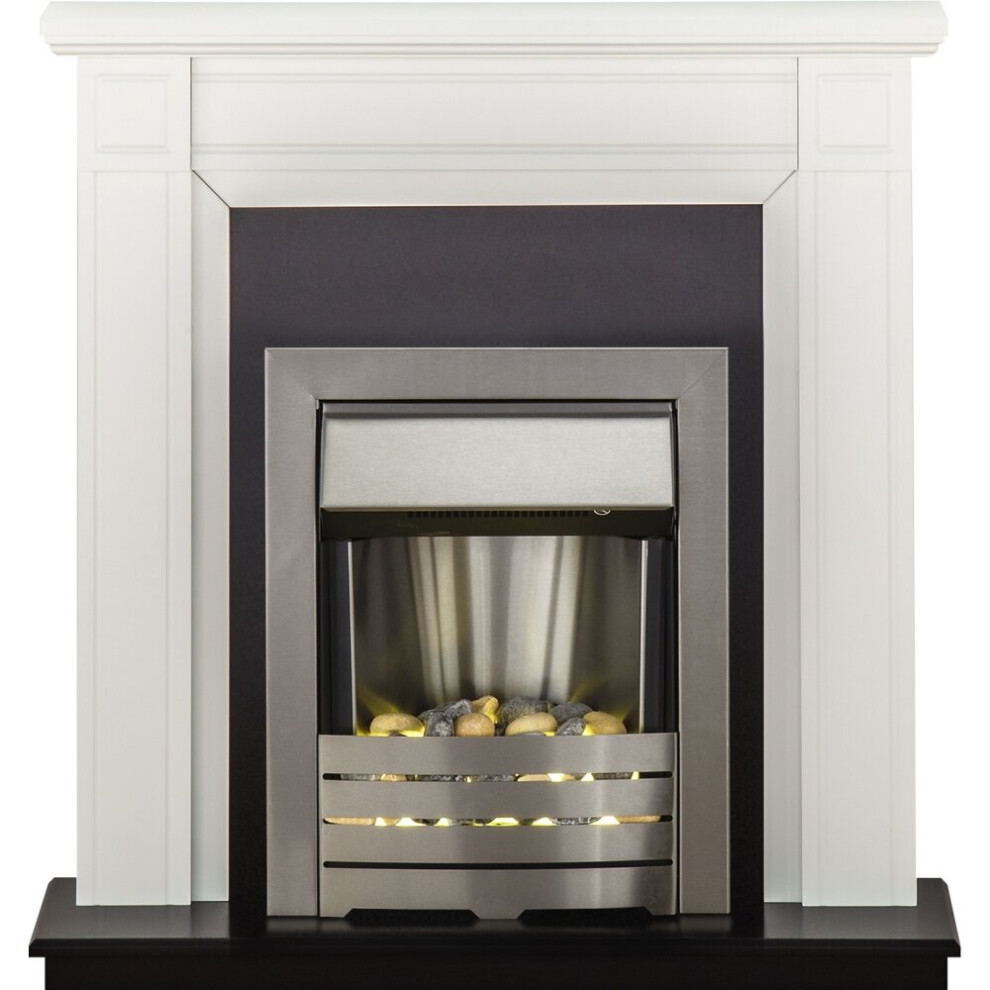 Adam Georgian Fireplace Suite in Pure White with Helios Electric Fire in Brushed Steel, 39 Inch