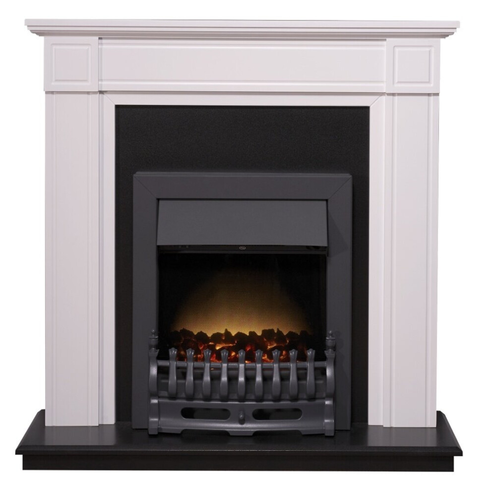 Adam Georgian Fireplace Suite in Pure White with Blenheim Electric Fire in Black, 39 Inch