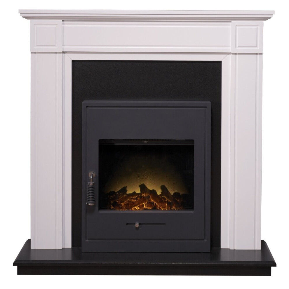 Adam Georgian Fireplace Suite in Pure White with Oslo Electric Fire in Black, 39 Inch