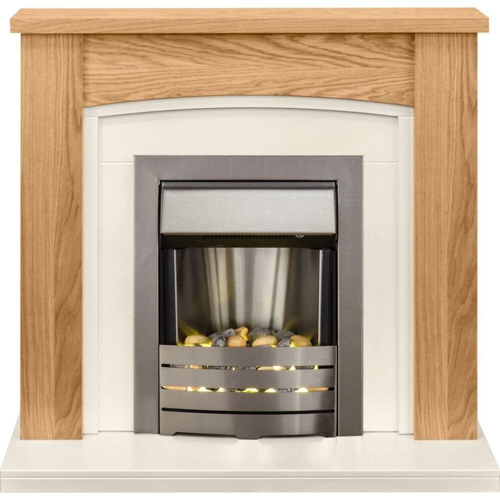 Adam Chilton Fireplace Suite in Oak with Helios Electric Fire in Brushed Steel, 39 Inch