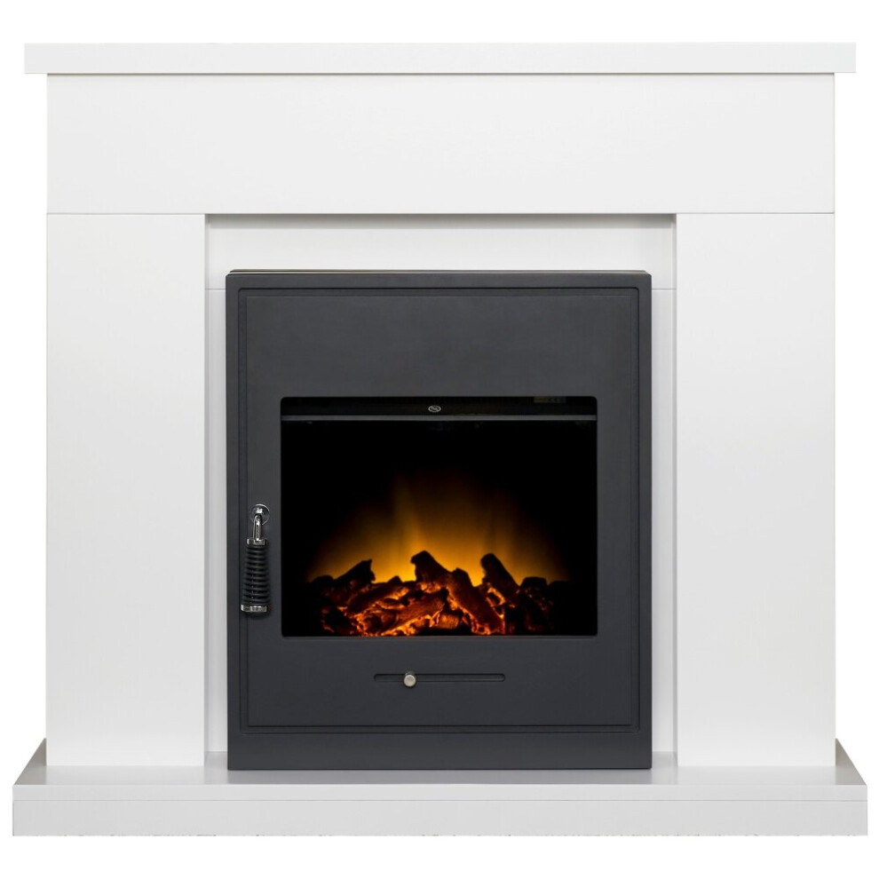 Adam Lomond Fireplace Suite in Pure White with Oslo Electric Fire in Black, 39 Inch