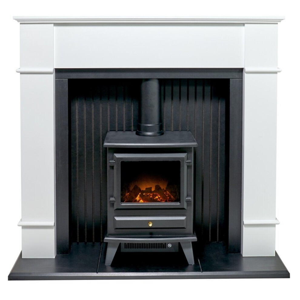 Adam Oxford Stove Suite in Pure White with Hudson Electric Stove in Black, 48 Inch