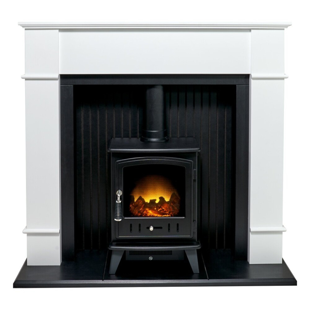 Adam Oxford Stove Suite in Pure White with Aviemore Electric Stove in Black, 48 Inch