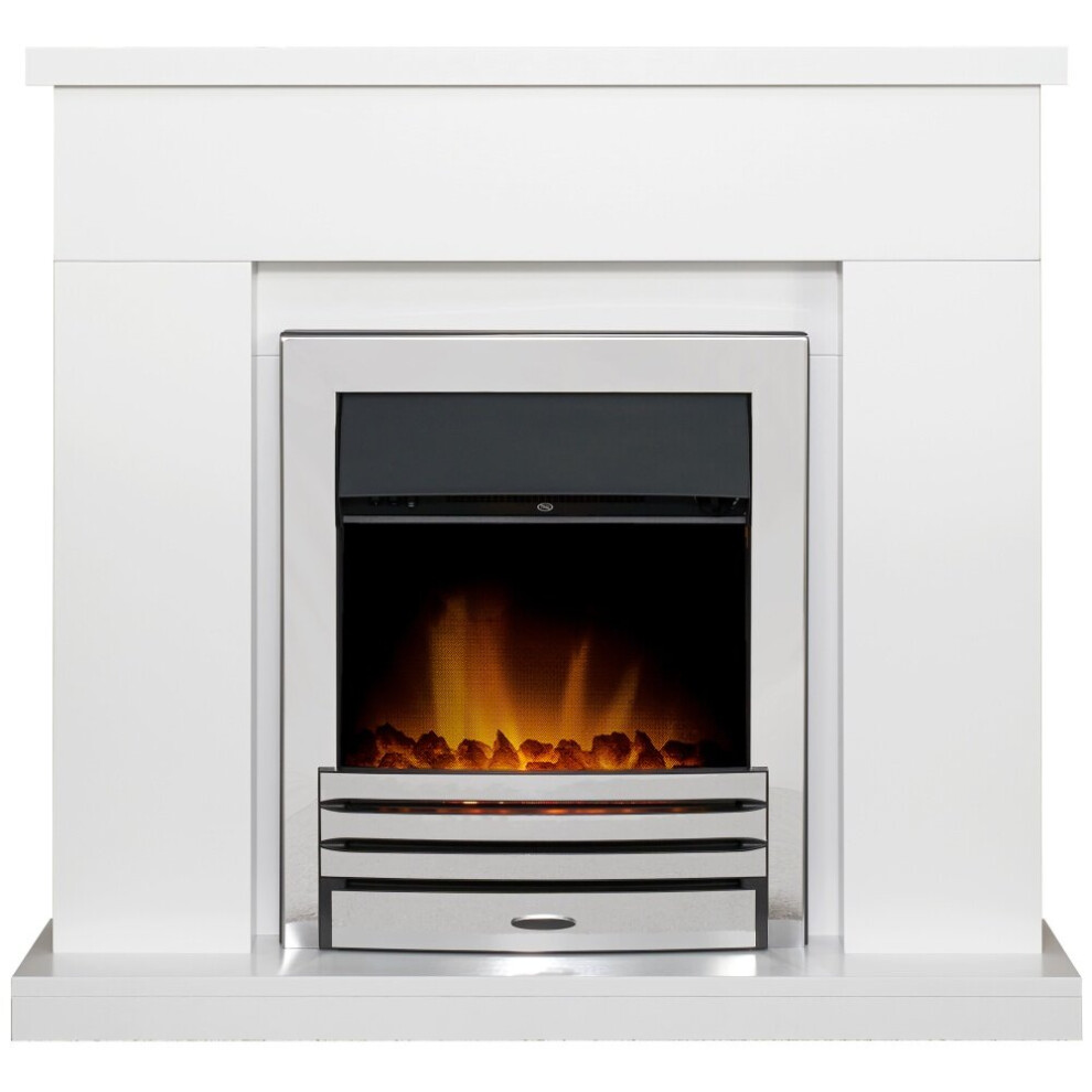 Adam Lomond Fireplace Suite in Pure White with Eclipse Electric Fire in Chrome, 39 Inch