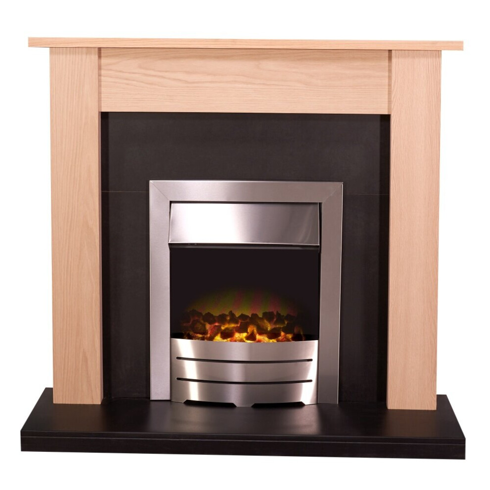 Adam Southwold Fireplace in Oak & Black with Colorado Electric Fire in Brushed Steel, 43 Inch