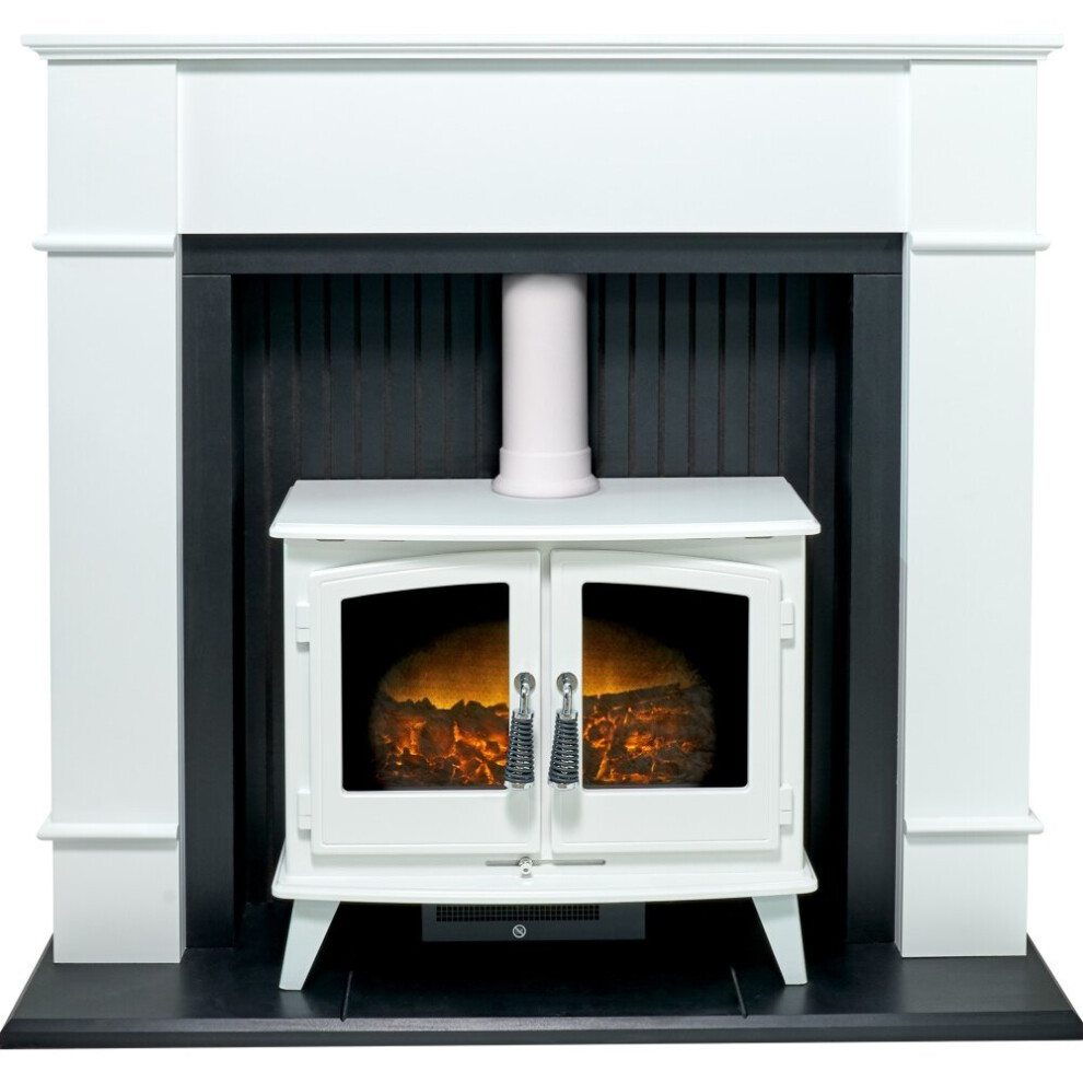 Adam Oxford Stove Suite In Pure White With Woodhouse White Electric Stove, 48 Inch