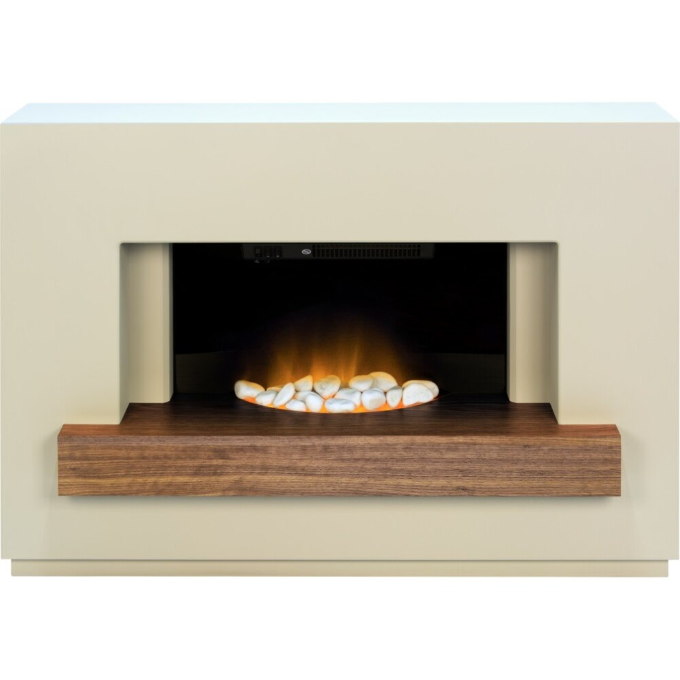 Adam Sambro Fireplace Suite in Stone Effect with Walnut Shelf, 46 Inch