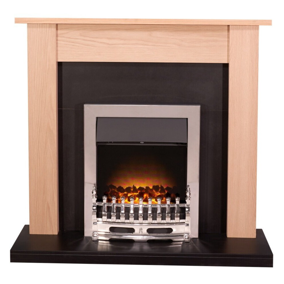 Adam Southwold Fireplace in Oak & Black with Blenheim Electric Fire in Chrome, 43 Inch