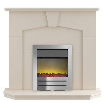 Adam Abbey Stone Effect Fireplace Suite with Colorado Brushed Steel Electric Fire - 48in, Realistic Flame, 1kW/2kW (20662)