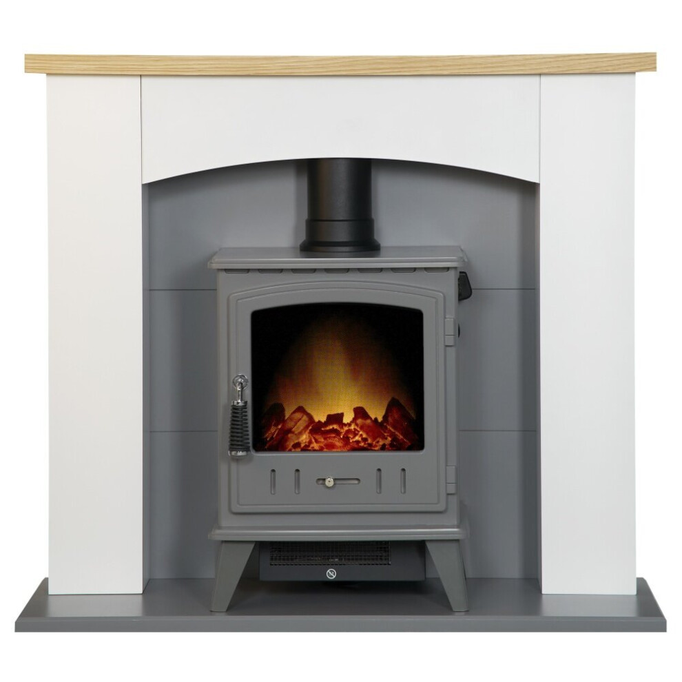 Adam Huxley in Pure White & Grey with Aviemore Electric Stove in Grey Enamel, 39 Inch