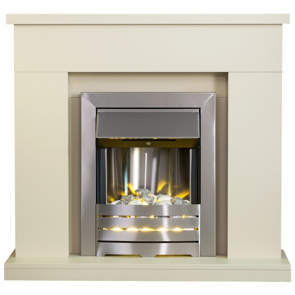 Adam Lomond Fireplace Suite In Stone Effect With Helios Electric Fire In Brushed Steel, 39 Inch