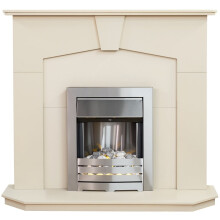 Adam Abbey Fireplace in Stone Effect with Helios Electric Fire in Brushed Steel, 48 Inch - Refurbished
